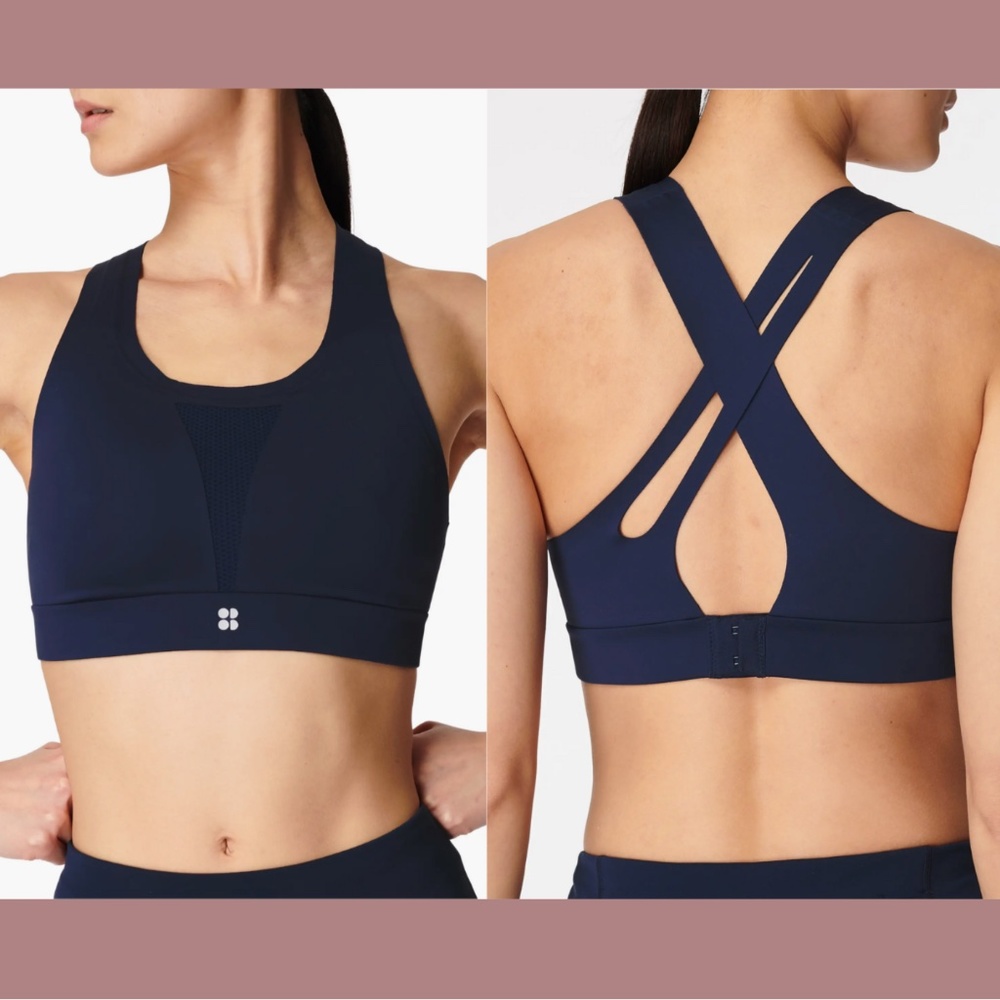 NWT $66 Sweaty Betty [ 34B ] All Train Racerback Sports Bra in Navy Blue‎